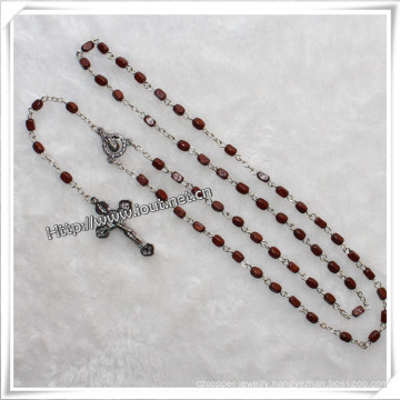 Wooden Rosary with Brown Rectangle Beads and Cross Item (IO-cr241)